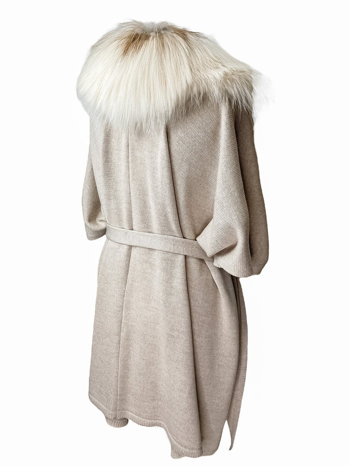 Belted Cape With Fox Fur Collar