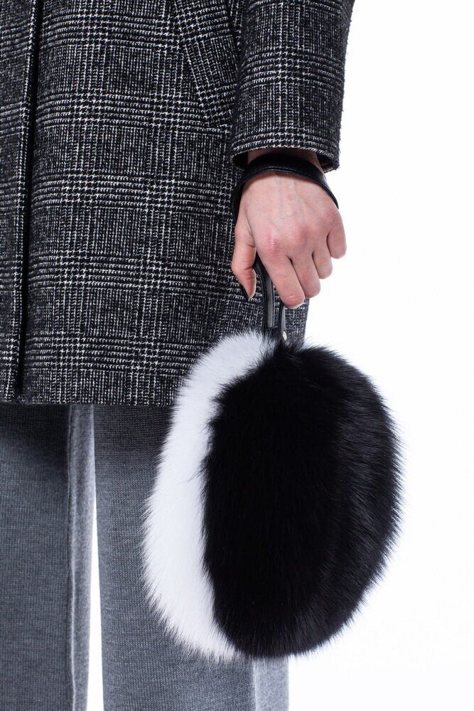 Black And White Fox Fur Wrist Bag