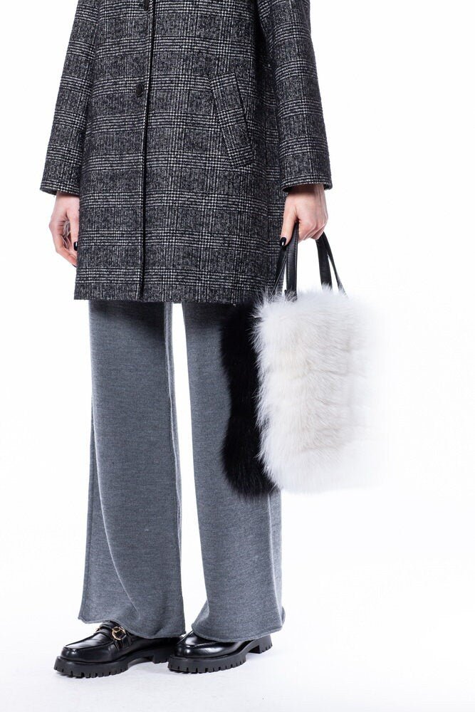Black And White Genuine Fox Fur Handbag