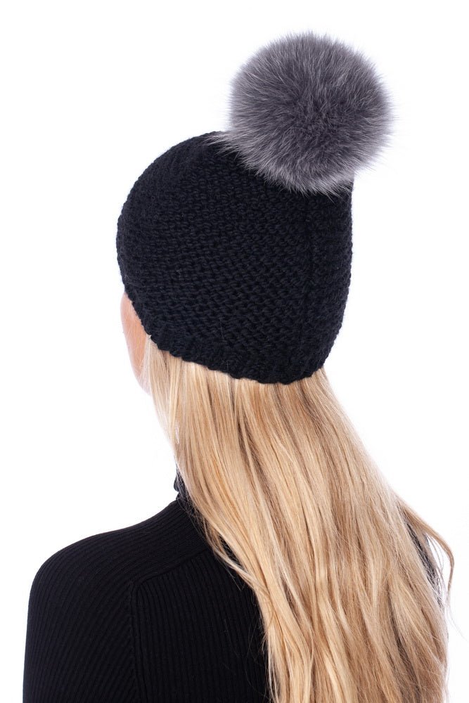Real Fur Pom Pom Beanie Hat