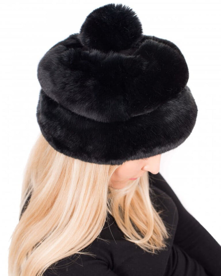 Black Chinchilla Fur Beanie Hat