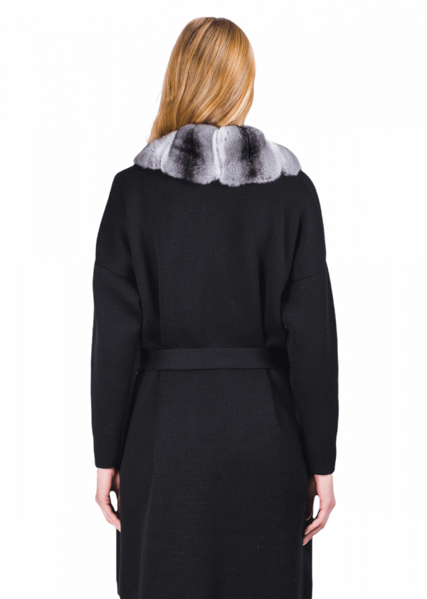 Chinchilla Fur Trim Wool Cardigan Coat