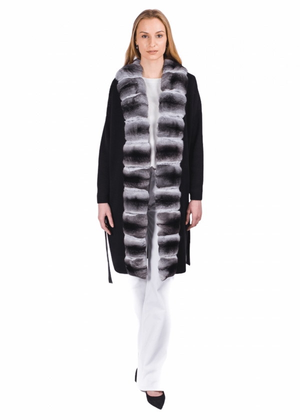 Chinchilla Fur Trim Cardigan Coat