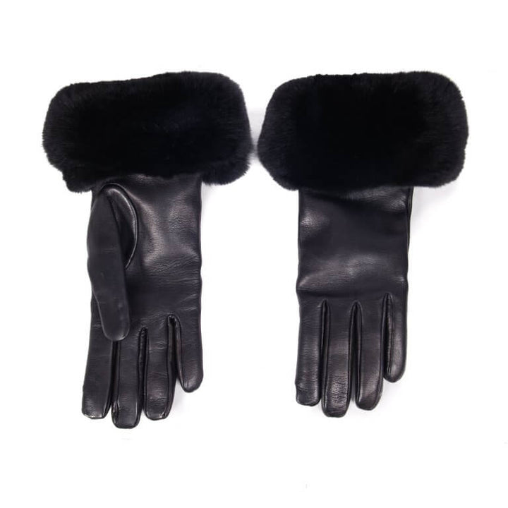 Black Chinchilla Fur Trim Gloves