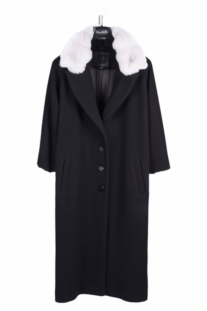 Black Chinchilla Fur Trimmed Coat