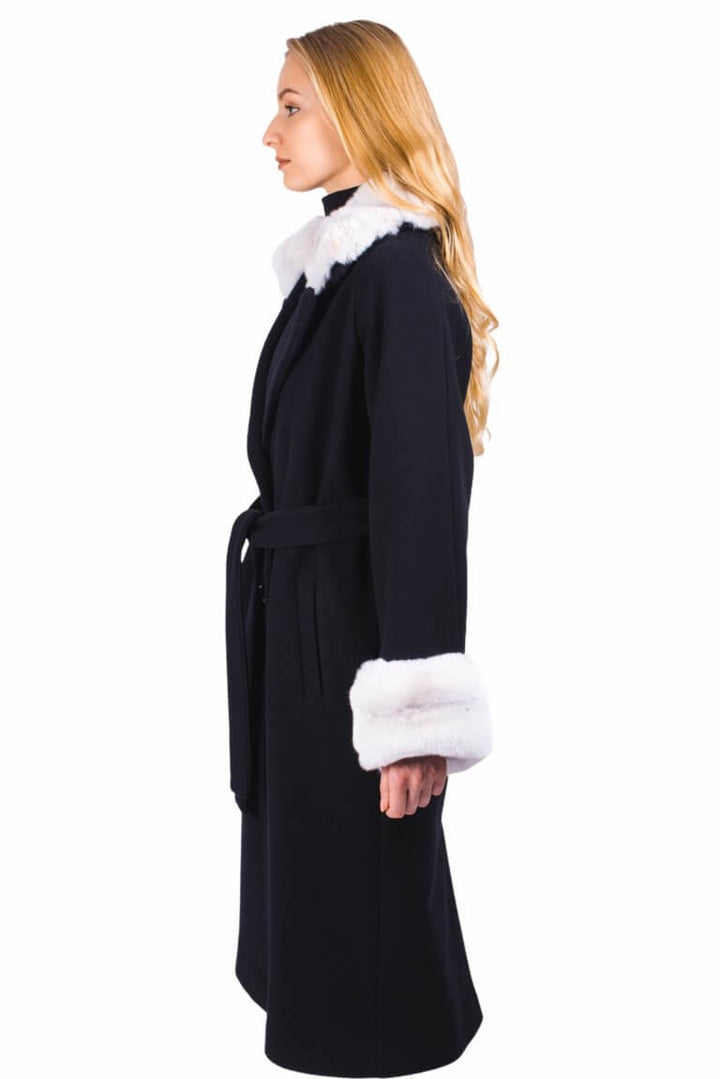 Wool coat with chinchilla fur collar and cuffs