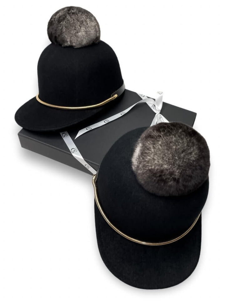 Black Equestrian Style Hat with Golden Chain