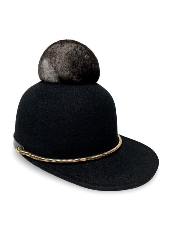 Black Equestrian Style Hat with Golden Chain