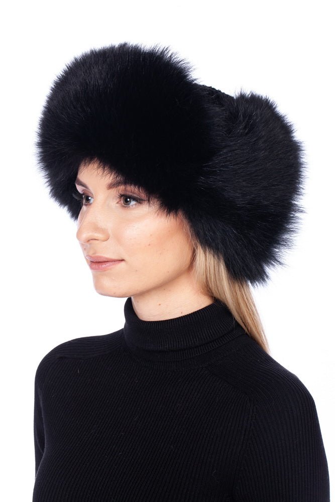 Black Fox Fur Ushanka Hat