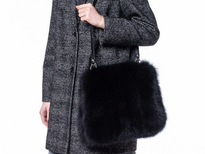 Black Genuine Fox Fur Handbag
