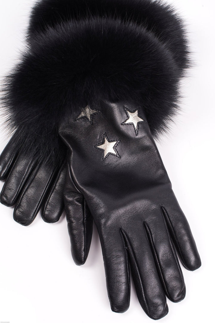 Black Leather Gloves With Fox Fur