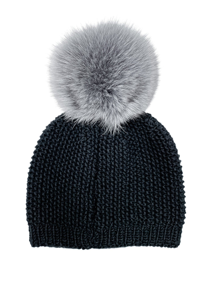 Black Fox Fur Pom Pom Hat