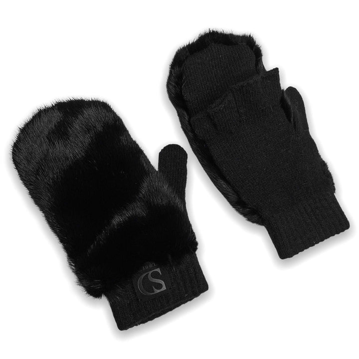 Black Mink Fur Convertible Gloves By FurbySD