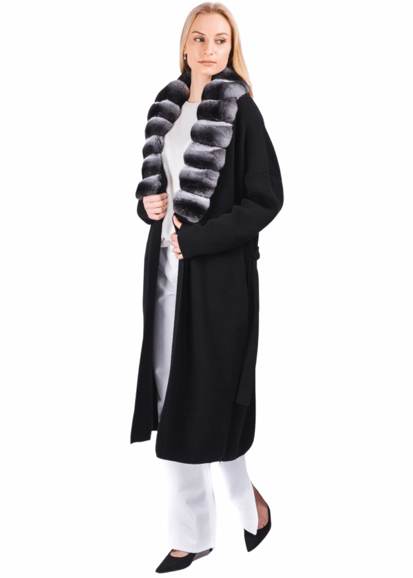 Black Wool Coat With Chinchilla Fur Collar