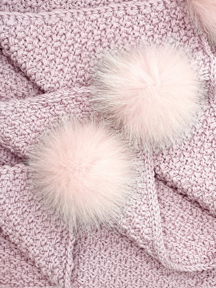 Blanket With Fox Fur Pom Poms