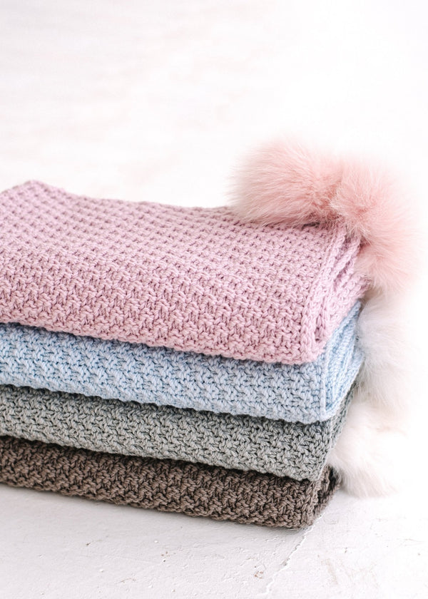 Merino Wool Baby Blanket with Fox Fur Pom Poms