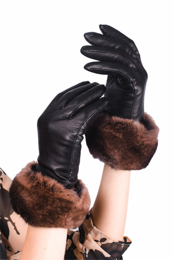 Brown Chinchilla Fur Trim Gloves