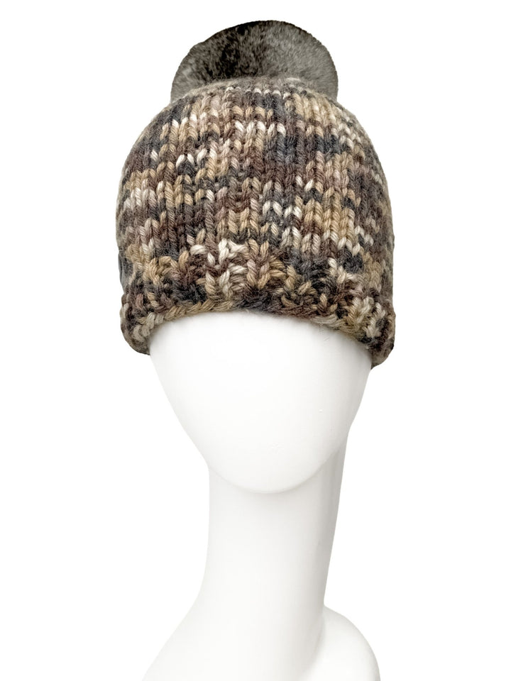 Cable Knit Merino Wool Beanie With Chinchilla Fur Tassel