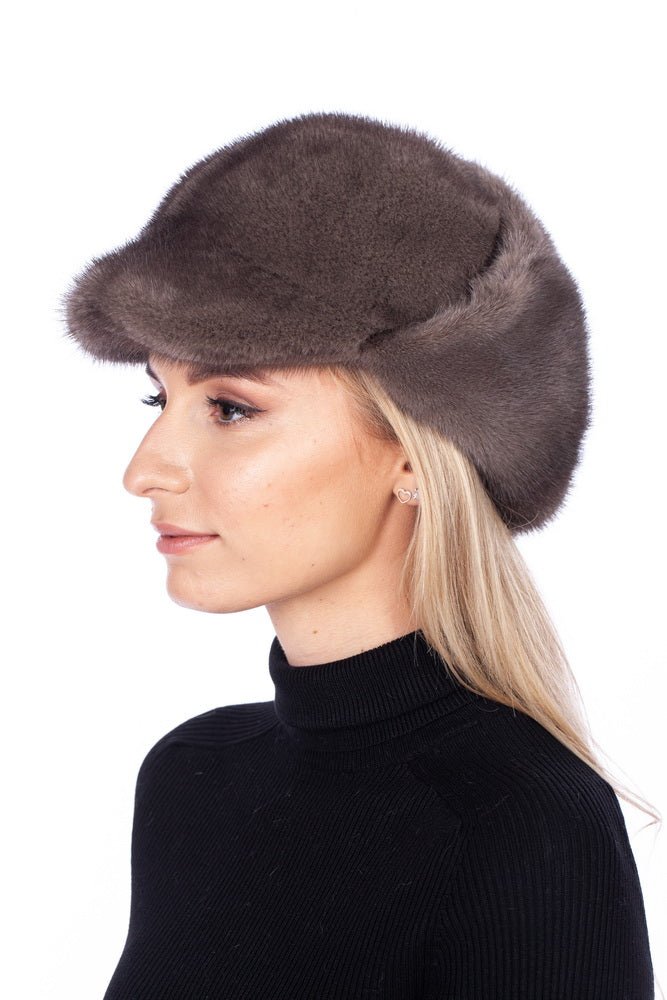 Brown Mink Fur Beret Hat