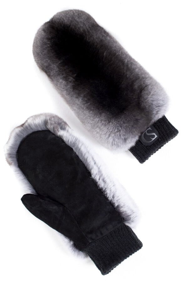 Chinchilla Fur And Leather Mittens
