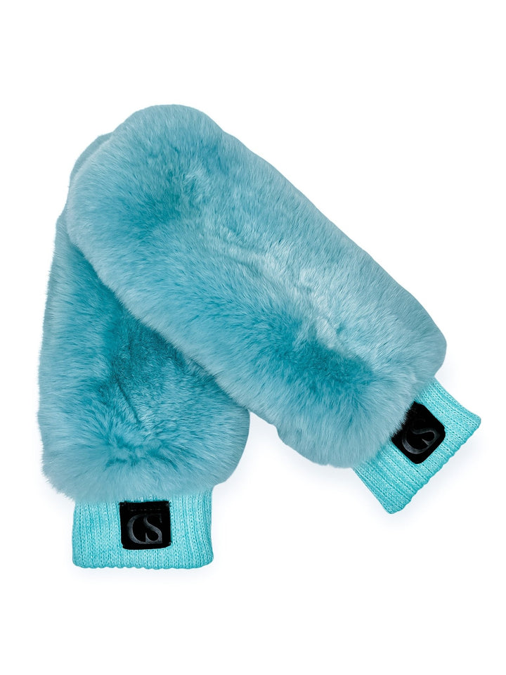 Chinchilla Fur And Leather Mittens in Blue