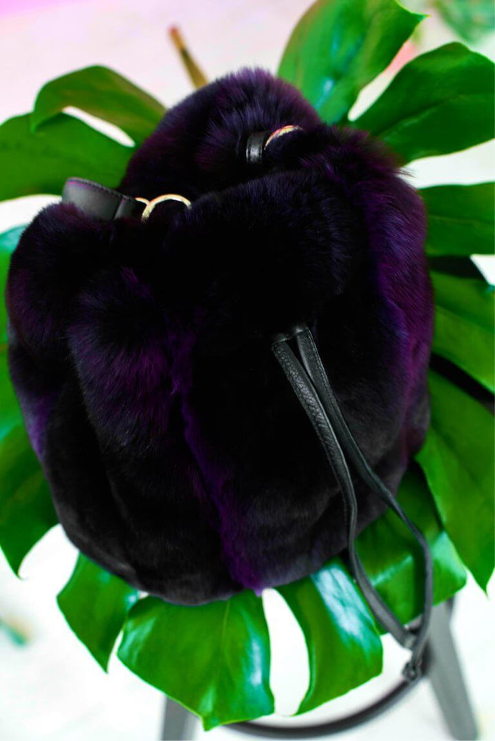 Purple Chinchilla Fur Bucket Bag