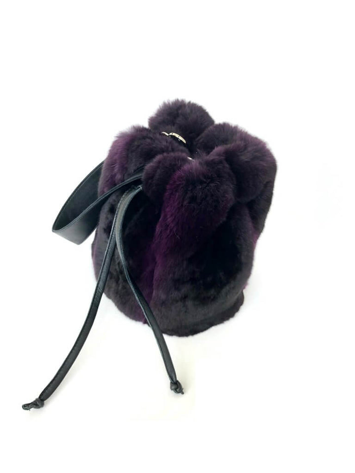 Chinchilla Fur Bucket Bag in Purple