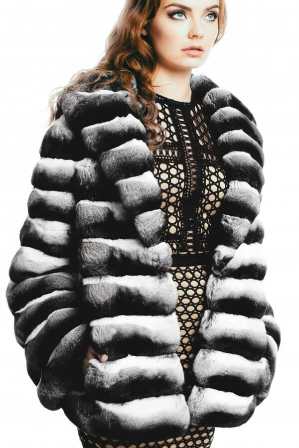 Chinchilla Fur Coat With Shawl Collar