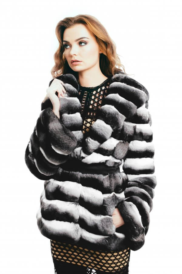 Chinchilla Fur Coat With Shawl Collar