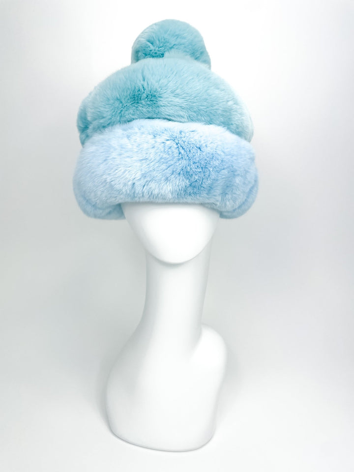 Baby Blue Chinchilla Fur Hat With Pom Pom