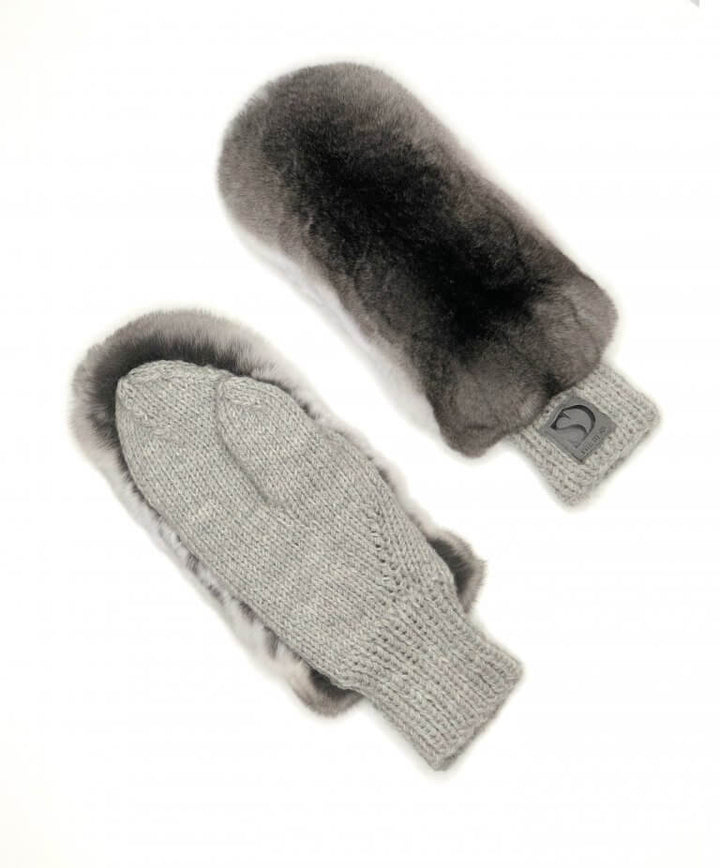 Chinchilla Fur Mittens In Grey