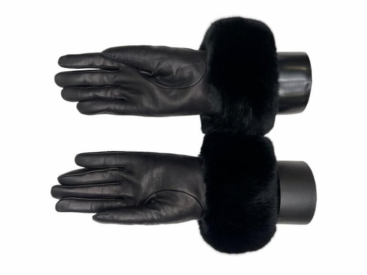 Chinchilla Fur Trim Leather Gloves