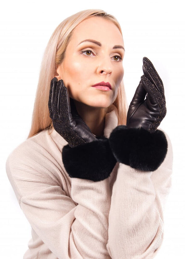 Nappa Leather Gloves with Chinchilla Fur Trim
