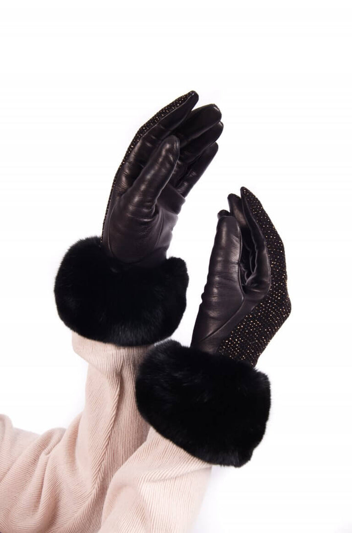 Chinchilla Fur Trim Leather Gloves