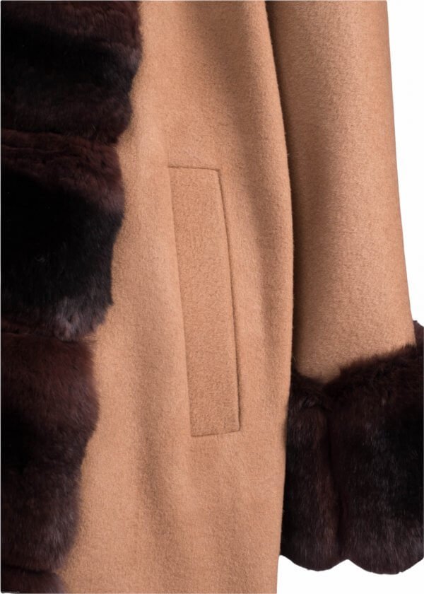 Chinchilla Fur Trimmed cashmere Wool Coat