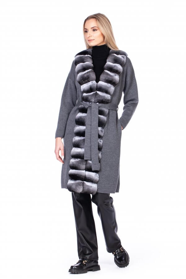 Chinchilla Fur Trimmed Cashmere Coat