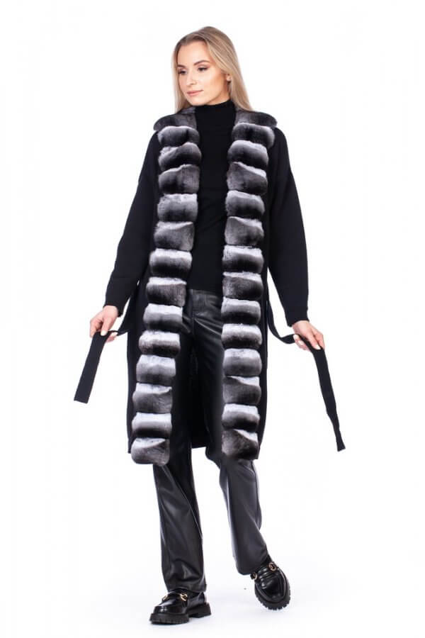  Chinchilla Fur Trim Coat