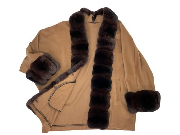 Chinchilla Fur Trimmed Cashmere Coat By FurbySD