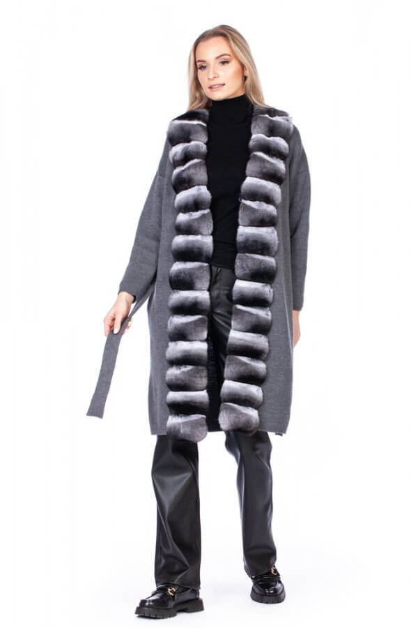 Chinchilla Fur Trimmed Cashmere Coat