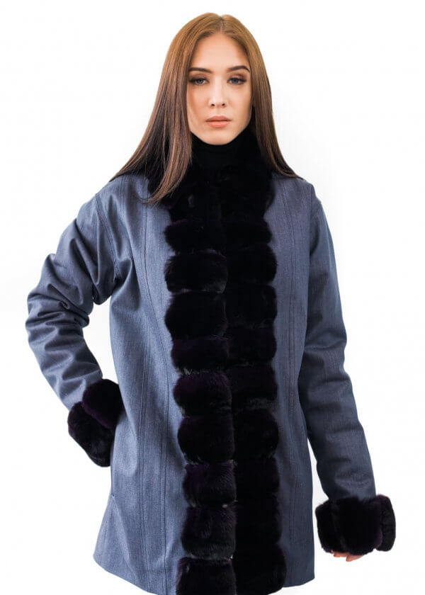 Chinchilla Fur Trimmed Denim Coat