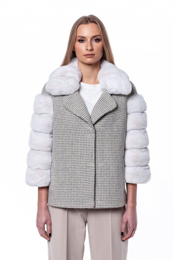 Chinchilla Fur Trimmed Tweed Jacket