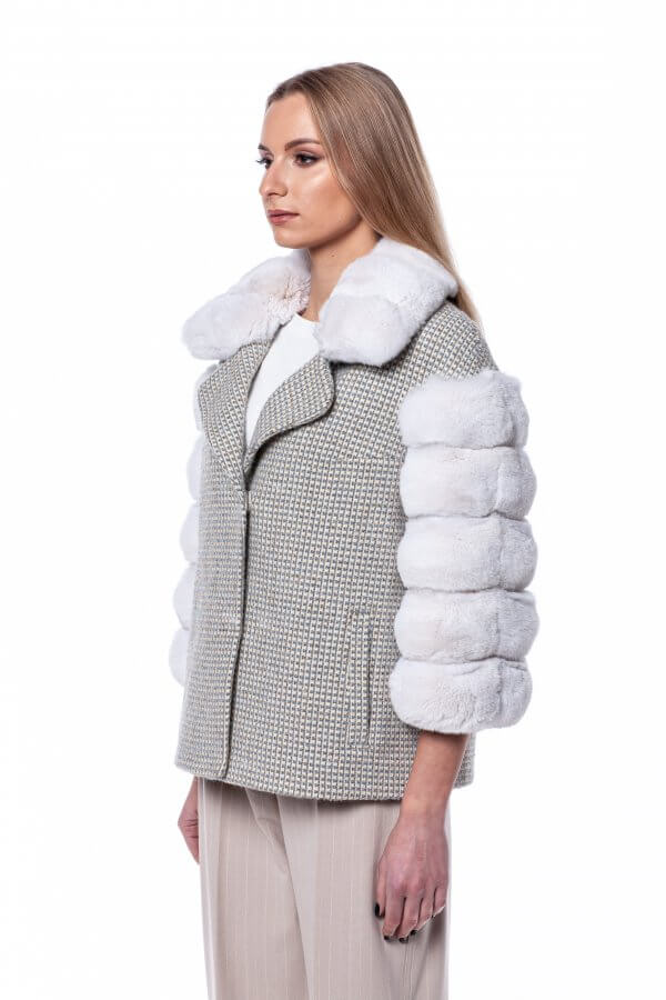 White Chinchilla Fur And Tweed Jacket