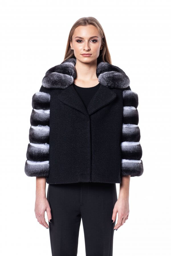 Black Wool Coat With Chinchilla Fur