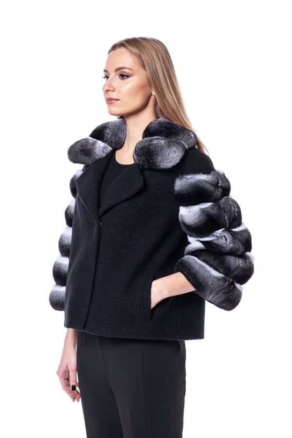 Short Wool Jacket With Chinchilla Fur