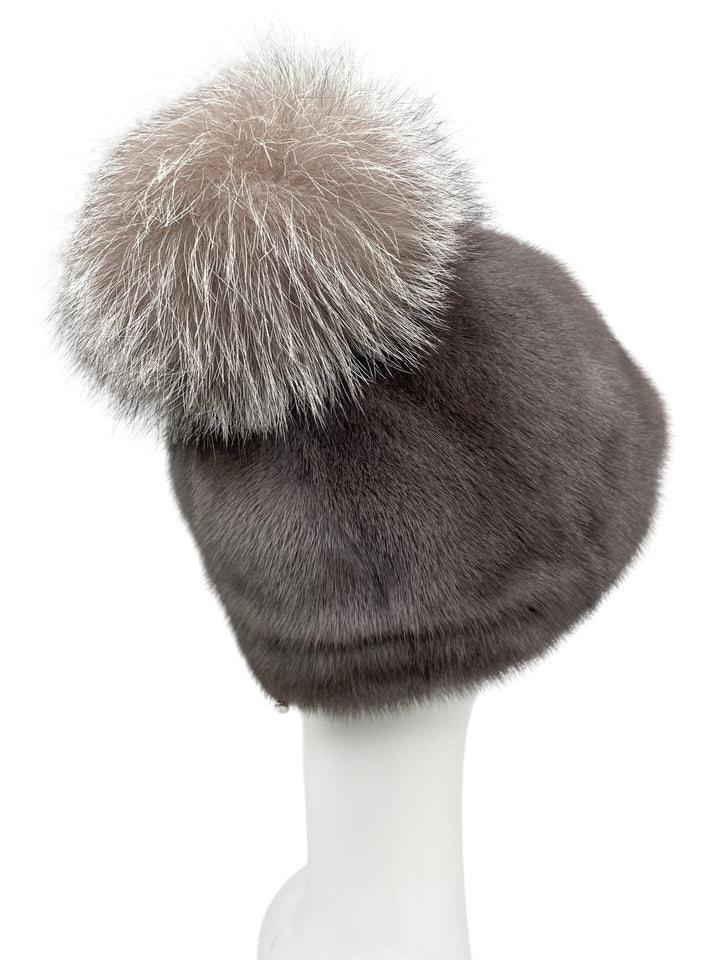 Real Mink Fur Hat With Fox Fur Tassel