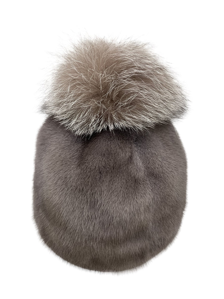  Dark Grey Mink Fur Hat With Fur Bobble