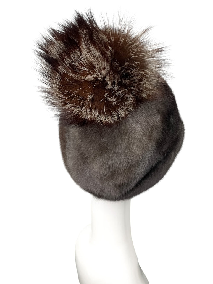 Real Mink Fur Hat with Fox Fur Bobble
