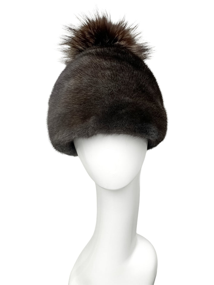 Luxurious Fur Bobble Hat in Dark Grey Mink Fur