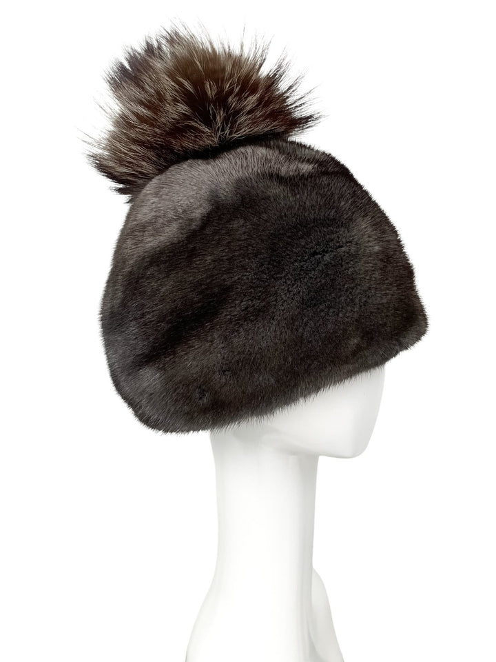 Real Mink Fur Hat with Fur Tassel