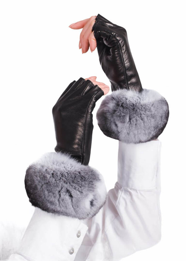 Fingerless Gloves With Chinchilla Fur Trim